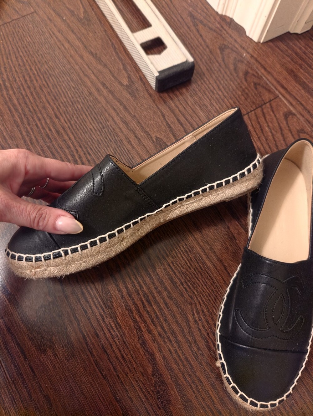 CHANEL Black Leather Espadrille Slip-Ons with CC Includes Chanel Bag - Picture 7 of 8